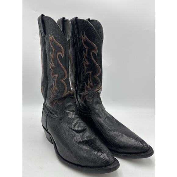 Larry Mahan Men’s 8.5D Black Embossed Leather Western Cowboy Boots vintage exoti - Picture 1 of 10